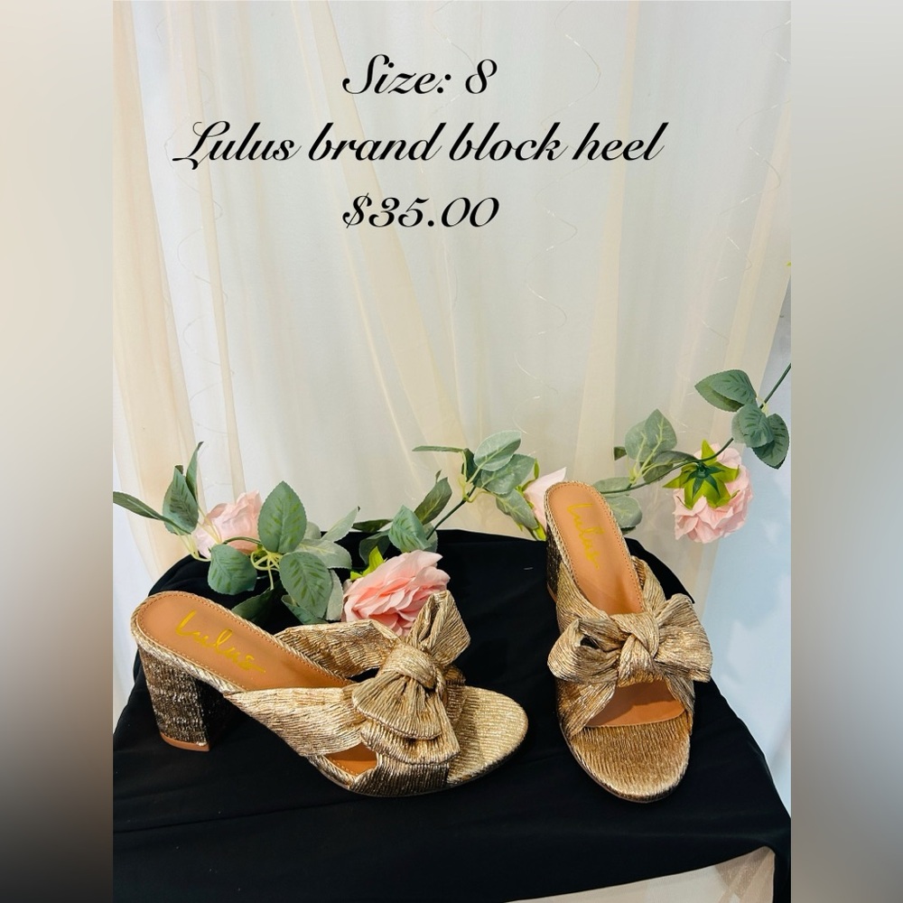 Lulu's Metallic Gold Bow Heels